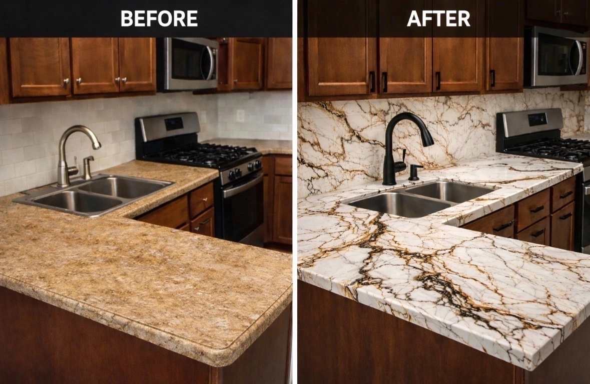 Expansive Corian Kitchen Island with Satin Surface Polish